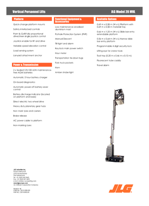 Enkele mast verticale hoogwerkers JLG 20MVL