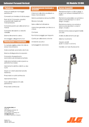 Enkele mast verticale hoogwerkers JLG 20MVL