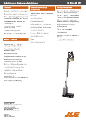Enkele mast verticale hoogwerkers JLG 20MVL