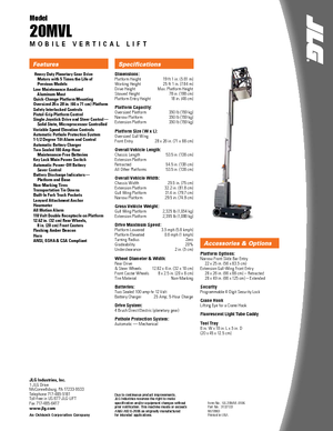 Enkele mast verticale hoogwerkers JLG 20MVL