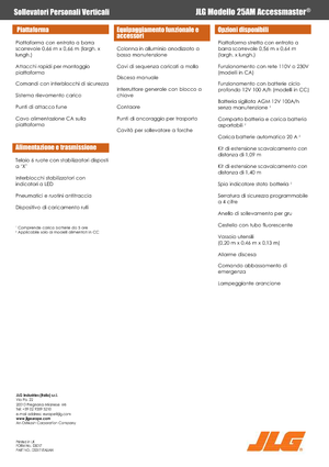 Enkele mast verticale hoogwerkers JLG 25AM