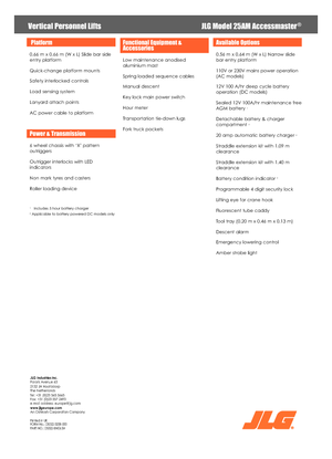 Enkele mast verticale hoogwerkers JLG 25AM