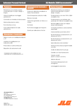 Enkele mast verticale hoogwerkers JLG 30AM