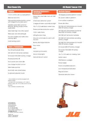 Enkele mast verticale hoogwerkers JLG-Toucan Toucan 1210