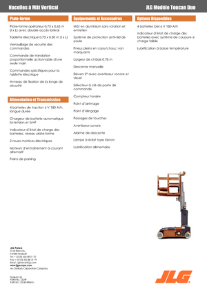 Enkele mast verticale hoogwerkers JLG-Toucan Toucan-DUO