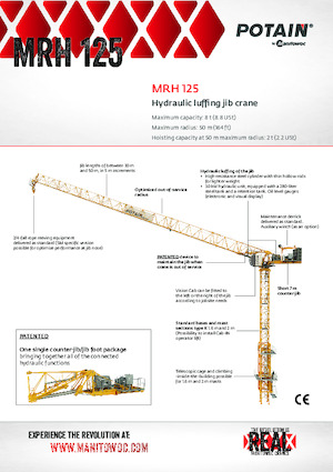 Torenkranen - Trolley-arm - Boven draaiend Potain MRH 125