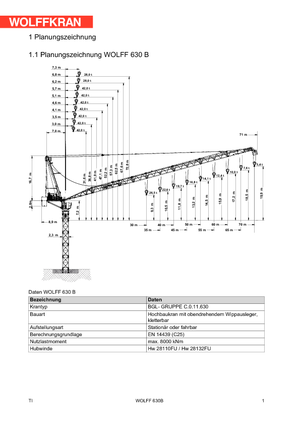 Torenkranen - Beweegbare arm - Boven draaiend Wolffkran 630 B