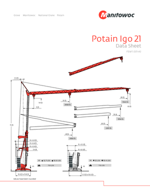 Torenkranen - Trolley-arm - Onder draaiend Potain IGO 21