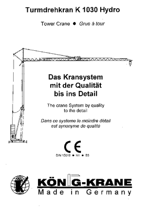 Torenkranen - Trolley-arm - Onder draaiend König K 1030 H (R2,5m)