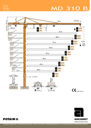 Torenkranen - Trolley-arm - Boven draaiend Potain MD 310 B