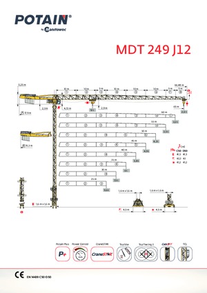 Torenkranen - Trolley-arm - Boven draaiend Potain MDT 249 J12