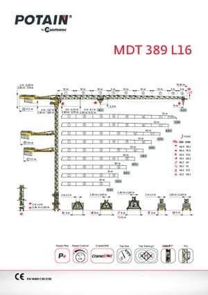Torenkranen - Trolley-arm - Boven draaiend Potain MDT 389 L16