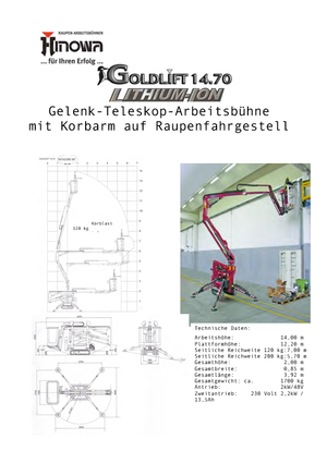 Knikarmhoogwerkers op rupsbanden Hinowa Goldlift 14.70 IIIS