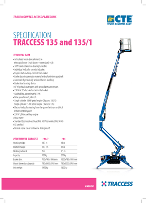 Knikarmhoogwerkers op rupsbanden CTE Traccess 135-1