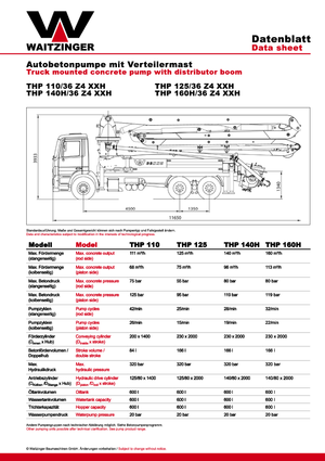 Op vrachtwagen gemonteerde betonpomp Waitzinger THP 140 H
