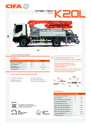 Op vrachtwagen gemonteerde betonpomp CIFA K20L 