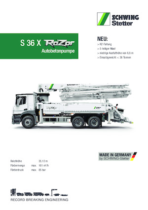 Op vrachtwagen gemonteerde betonpomp SCHWING-Stetter S 36 X RaZor