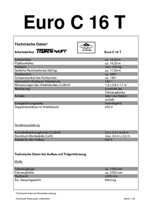 Telescoophoogwerkers op vrachtwagens TEUPEN Euro C 16 T