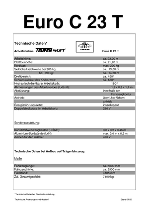 Telescoophoogwerkers op vrachtwagens TEUPEN Euro C 23 T