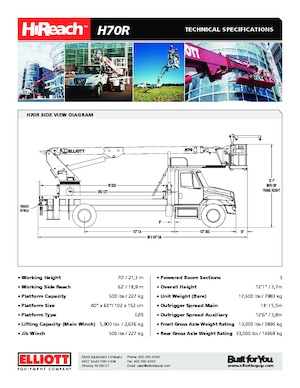 Telescoophoogwerkers op vrachtwagens Elliott Equipment H70R HiReach