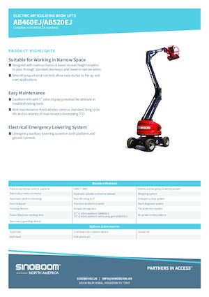 Knikarmhoogwerkers op wielen Sinoboom AB460EJ