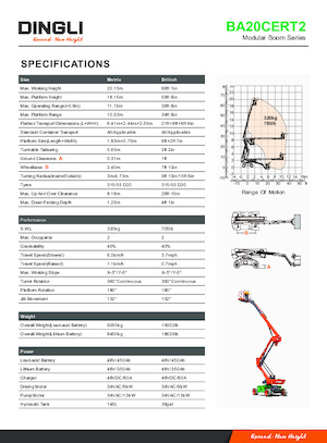 Knikarmhoogwerkers op wielen Dingli BA20CERT2
