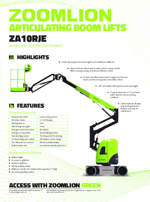 Knikarmhoogwerkers op wielen Zoomlion ZA10RJE