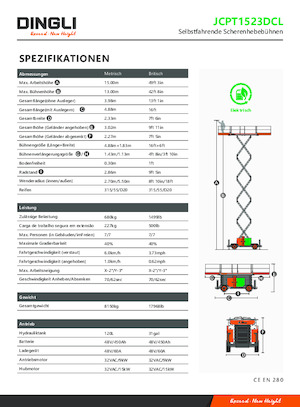 Verrijdbare schaarliften Dingli JCPT1523DCL