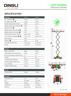 Verrijdbare schaarliften Dingli JCPT1523DCL