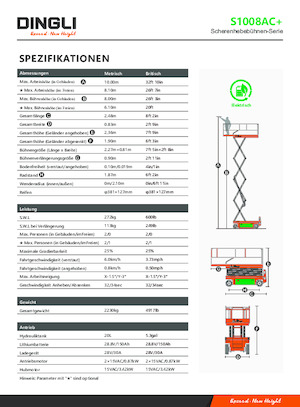 Verrijdbare schaarliften Dingli S1008AC+
