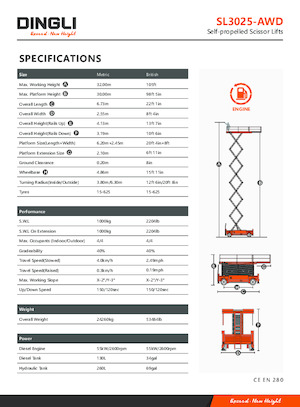 Verrijdbare schaarliften Dingli SL3025-AWD