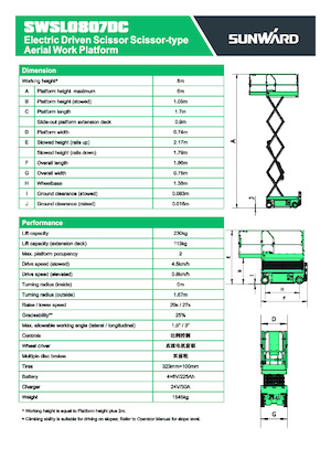 Verrijdbare schaarliften Sunward SWSL 0807 DC