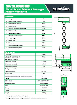 Verrijdbare schaarliften Sunward SWSL 1008 DC