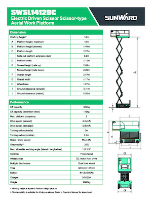 Verrijdbare schaarliften Sunward SWSL 1412 DC