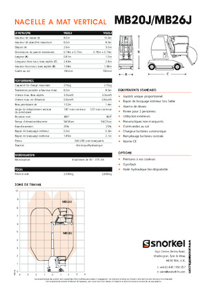 Enkele mast verticale hoogwerkers Snorkel MB20J